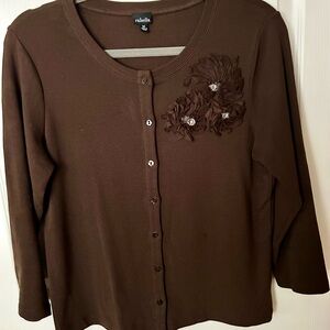 Embellished Brown Knit Cardigan
